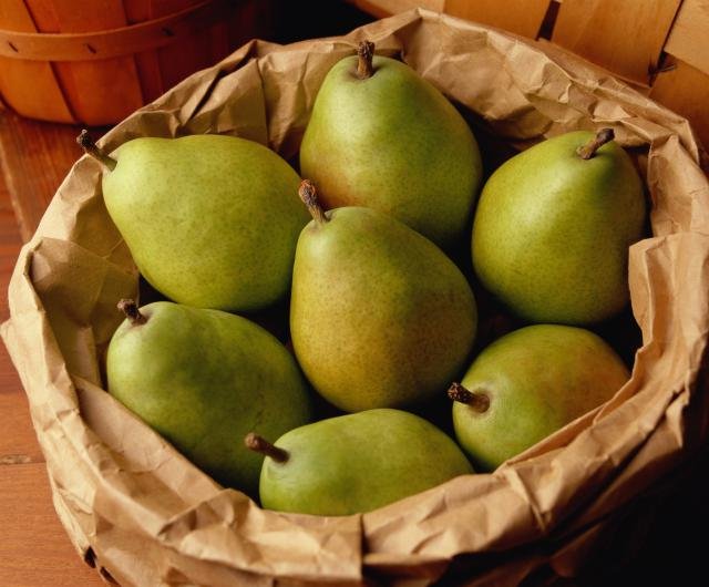 Anjou pears in brown paper sack